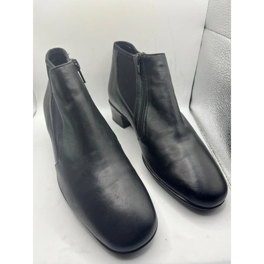 Sesto Meucci Black Leather Ankle Boots Women's Size 7 Side‎ Zip Block Heel